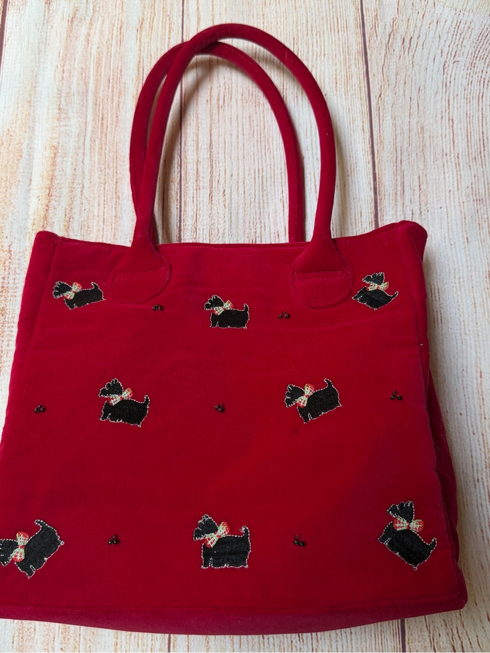 Red Velvet Scottie Embroidered Tote Bag